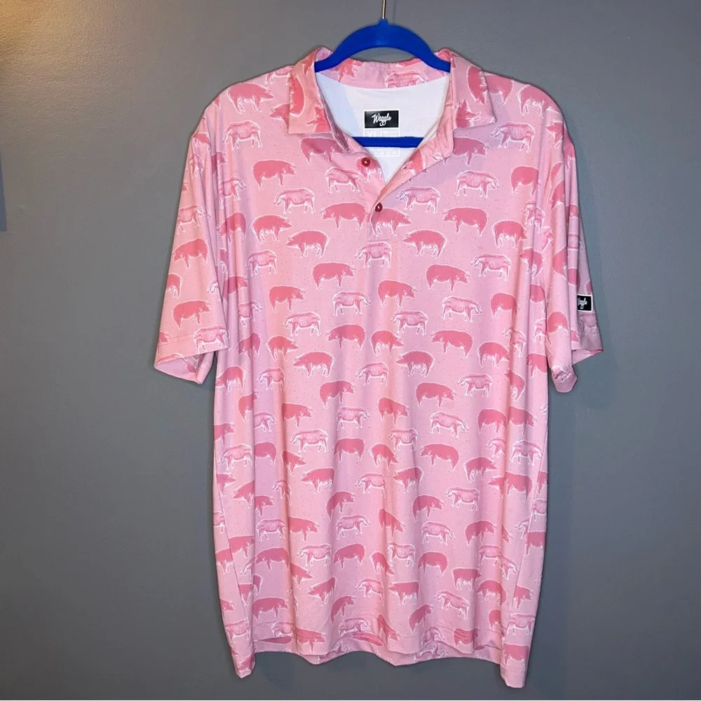 NWOT Waggle Hog Heaven Pink Pig Polo Shirt Size X Large - Picture 3 of 6